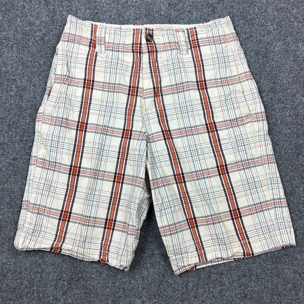 Mossimo Supply Co Mens Size 28W Plaid Shorts Orange Blue White Casual Summer